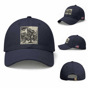 Cool Royal Cat Riding Dinosaur Baseball Cap Rock N Roll Engraving Graphic Art