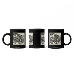 Cool Royal Cat Riding Dinosaur Coffee Mug Rock N Roll Engraving Graphic Art