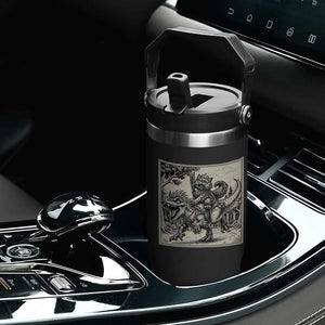 Cool Royal Cat Riding Dinosaur Flip Straw Tumbler Rock N Roll Engraving Graphic Art