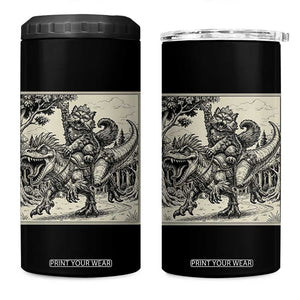 Cool Royal Cat Riding Dinosaur 4 in 1 Can Cooler Tumbler Rock N Roll Engraving Graphic Art