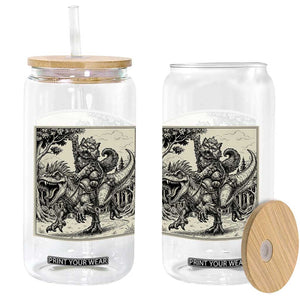 Cool Royal Cat Riding Dinosaur Glass Can Rock N Roll Engraving Graphic Art