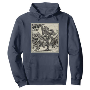 Cool Royal Cat Riding Dinosaur Hoodie Rock N Roll Engraving Graphic Art