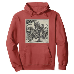 Cool Royal Cat Riding Dinosaur Hoodie Rock N Roll Engraving Graphic Art