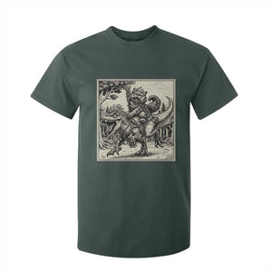 Cool Royal Cat Riding Dinosaur T Shirt For Kid Rock N Roll Engraving Graphic Art