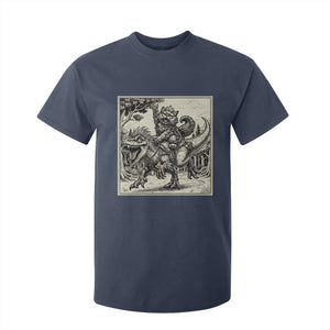 Cool Royal Cat Riding Dinosaur T Shirt For Kid Rock N Roll Engraving Graphic Art
