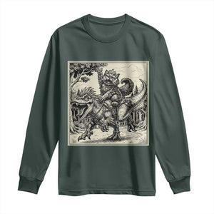 Cool Royal Cat Riding Dinosaur Long Sleeve Shirt Rock N Roll Engraving Graphic Art