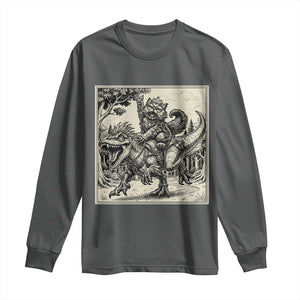 Cool Royal Cat Riding Dinosaur Long Sleeve Shirt Rock N Roll Engraving Graphic Art