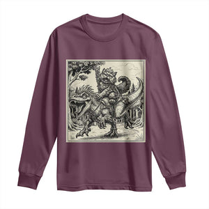 Cool Royal Cat Riding Dinosaur Long Sleeve Shirt Rock N Roll Engraving Graphic Art