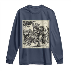 Cool Royal Cat Riding Dinosaur Long Sleeve Shirt Rock N Roll Engraving Graphic Art