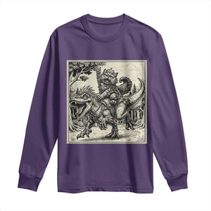 Cool Royal Cat Riding Dinosaur Long Sleeve Shirt Rock N Roll Engraving Graphic Art