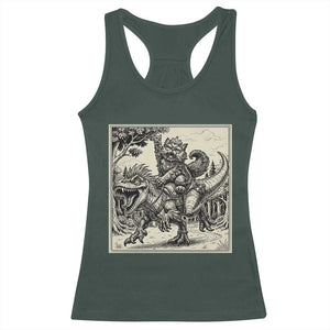 Cool Royal Cat Riding Dinosaur Racerback Tank Top Rock N Roll Engraving Graphic Art