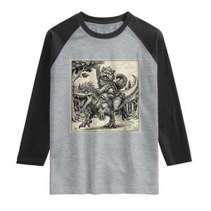 Cool Royal Cat Riding Dinosaur Raglan Shirt Rock N Roll Engraving Graphic Art