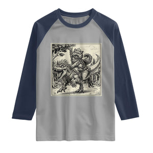 Cool Royal Cat Riding Dinosaur Raglan Shirt Rock N Roll Engraving Graphic Art