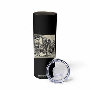 Cool Royal Cat Riding Dinosaur Skinny Tumbler Rock N Roll Engraving Graphic Art