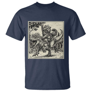 Cool Royal Cat Riding Dinosaur T Shirt Rock N Roll Engraving Graphic Art
