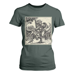 Cool Royal Cat Riding Dinosaur T Shirt For Women Rock N Roll Engraving Graphic Art