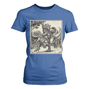 Cool Royal Cat Riding Dinosaur T Shirt For Women Rock N Roll Engraving Graphic Art