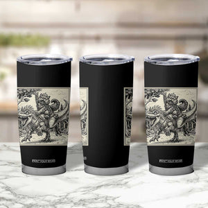 Cool Royal Cat Riding Dinosaur Tumbler Cup Rock N Roll Engraving Graphic Art
