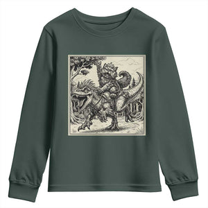 Cool Royal Cat Riding Dinosaur Youth Sweatshirt Rock N Roll Engraving Graphic Art