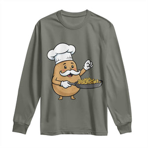 Funny Potato Cooking French Fries Long Sleeve Shirt Food Lover Gift TS12 Military Green Print Your Wear