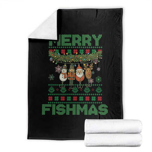 Merry Fishmas Ugly Sweater Throw Blanket Funny Fishing Holiday Gift TS12 Black Print Your Wear