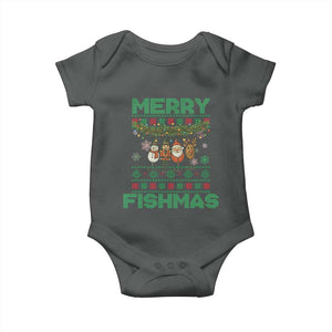 Merry Fishmas Ugly Sweater Baby Onesie Funny Fishing Holiday Gift TS12 Dark Heather Print Your Wear