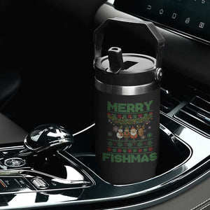 Merry Fishmas Ugly Sweater Flip Straw Tumbler Funny Fishing Holiday Gift TS12 Print Your Wear