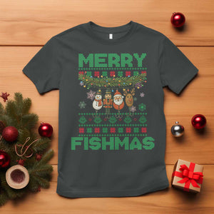 Merry Fishmas Ugly Sweater T Shirt Funny Fishing Holiday Gift TS12 Dark Heather Print Your Wear