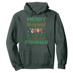 Merry Fishmas Ugly Sweater Hoodie Funny Fishing Holiday Gift TS12 Dark Forest Green Print Your Wear