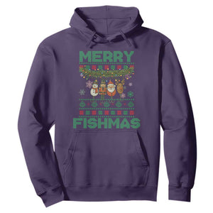 Merry Fishmas Ugly Sweater Hoodie Funny Fishing Holiday Gift TS12 Purple Print Your Wear