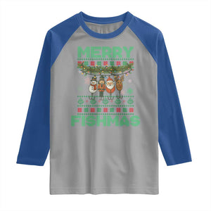 Merry Fishmas Ugly Sweater Raglan Shirt Funny Fishing Holiday Gift TS12 Sport Gray Royal Print Your Wear