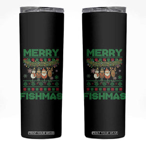Merry Fishmas Ugly Sweater Skinny Tumbler Funny Fishing Holiday Gift TS12 Black Print Your Wear