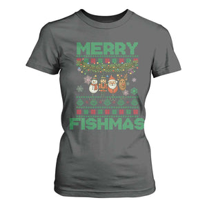 Merry Fishmas Ugly Sweater T Shirt For Women Funny Fishing Holiday Gift TS12 Dark Heather Print Your Wear