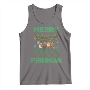 Merry Fishmas Ugly Sweater Tank Top Funny Fishing Holiday Gift TS12 Deep Heather Print Your Wear