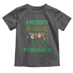 Merry Fishmas Ugly Sweater Toddler T Shirt Funny Fishing Holiday Gift TS12 Dark Heather Print Your Wear