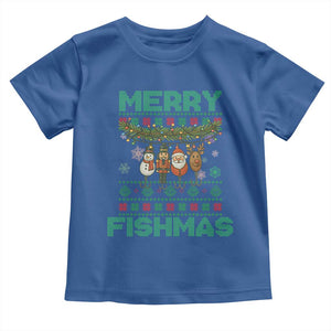 Merry Fishmas Ugly Sweater Toddler T Shirt Funny Fishing Holiday Gift TS12 Royal Blue Print Your Wear