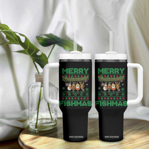 Merry Fishmas Ugly Sweater Tumbler With Handle Funny Fishing Holiday Gift TS12 Print Your Wear