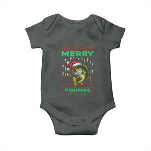 Funny Merry Fishmas Ugly Sweater Baby Onesie Fisherman Christmas Gift TS12 Dark Heather Print Your Wear