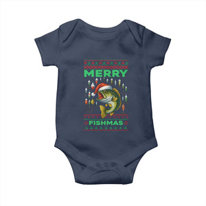 Funny Merry Fishmas Ugly Sweater Baby Onesie Fisherman Christmas Gift TS12 Navy Print Your Wear