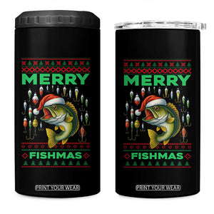 Funny Merry Fishmas Ugly Sweater 4 in 1 Can Cooler Tumbler Fisherman Christmas Gift TS12 One Size: 16 oz Black Print Your Wear