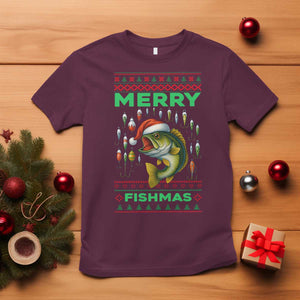 Funny Merry Fishmas Ugly Sweater T Shirt Fisherman Christmas Gift TS12 Maroon Print Your Wear