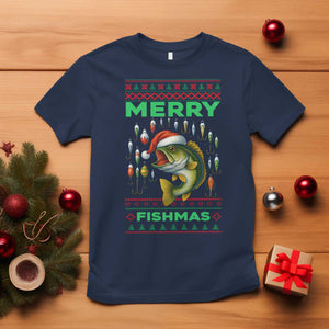 Funny Merry Fishmas Ugly Sweater T Shirt Fisherman Christmas Gift TS12 Navy Print Your Wear