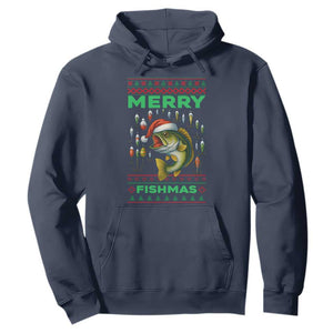 Funny Merry Fishmas Ugly Sweater Hoodie Fisherman Christmas Gift TS12 Navy Print Your Wear