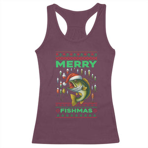Funny Merry Fishmas Ugly Sweater Racerback Tank Top Fisherman Christmas Gift TS12 Maroon Print Your Wear
