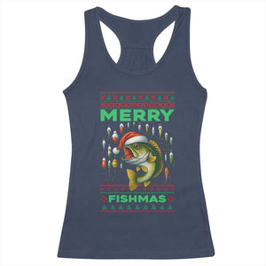 Funny Merry Fishmas Ugly Sweater Racerback Tank Top Fisherman Christmas Gift TS12 Navy Print Your Wear