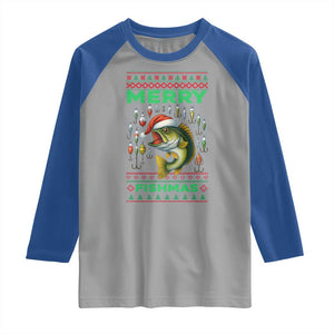 Funny Merry Fishmas Ugly Sweater Raglan Shirt Fisherman Christmas Gift TS12 Sport Gray Royal Print Your Wear