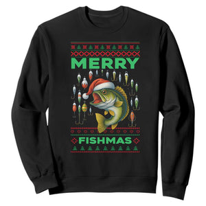 Funny Merry Fishmas Ugly Sweater Sweatshirt Fisherman Christmas Gift TS12 Black Print Your Wear