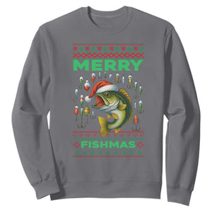 Funny Merry Fishmas Ugly Sweater Sweatshirt Fisherman Christmas Gift TS12 Charcoal Print Your Wear
