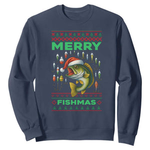 Funny Merry Fishmas Ugly Sweater Sweatshirt Fisherman Christmas Gift TS12 Navy Print Your Wear