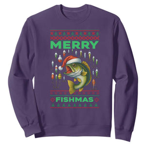 Funny Merry Fishmas Ugly Sweater Sweatshirt Fisherman Christmas Gift TS12 Purple Print Your Wear